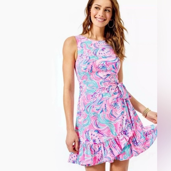 Lilly Pulitzer Joselyn Stretch Wrap Dress Womens 2  Pink Dont Be Jelly - Picture 2 of 6